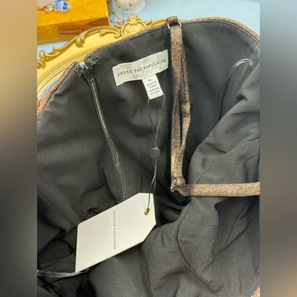 🆕 DRESS THE POPULATION 🧿 NWT Arden Fit and Flare Mini Dress, Brown Bronze Sz M - Picture 14 of 16